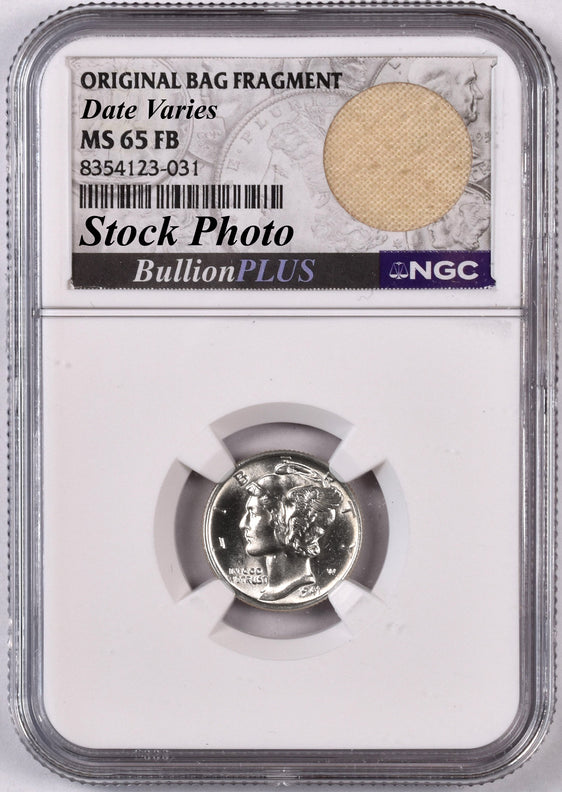 Mercury Dime - NGC MS65 FB - Bag Fragment - Stock Photo